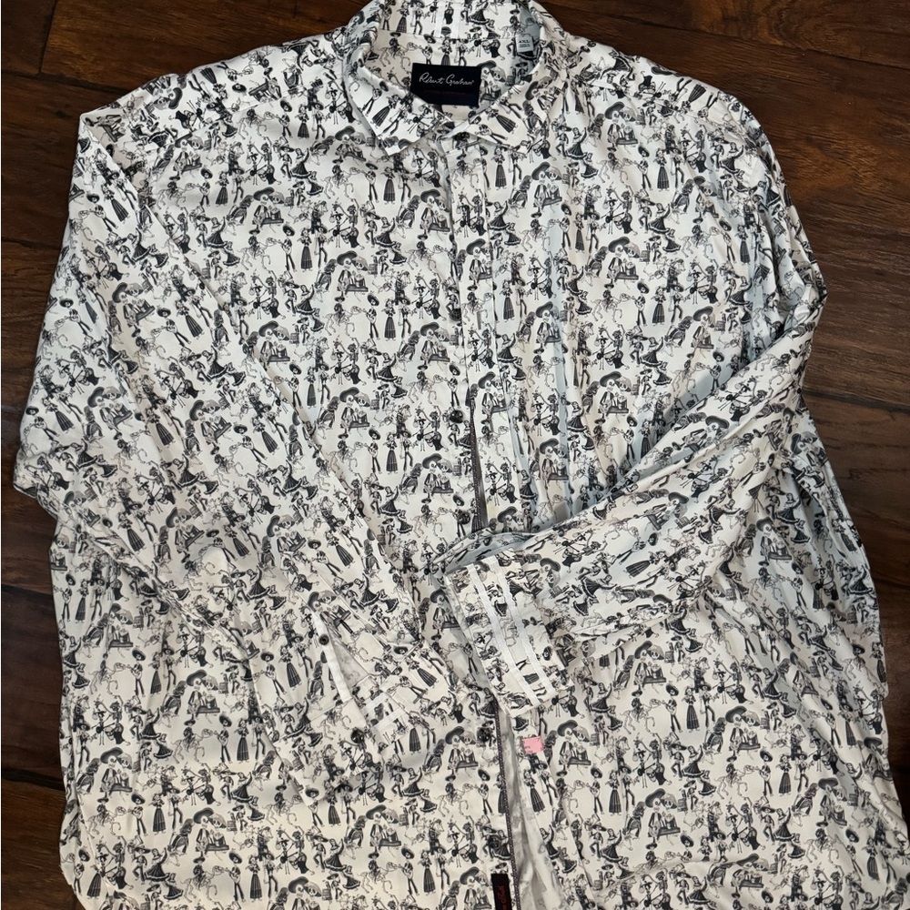 Robert Graham White Black Printed Casual Button-Down Shirt